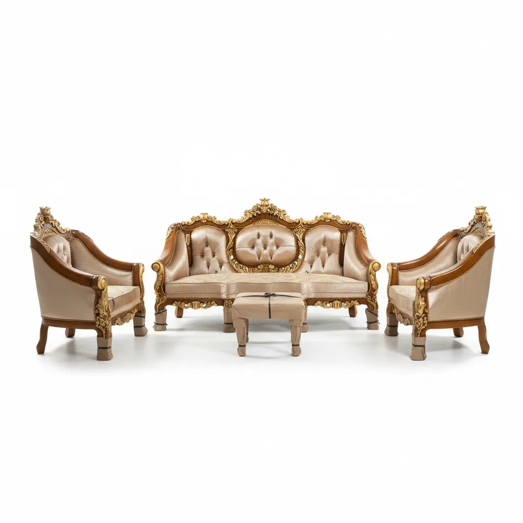 Set Ruang Tamu 4-Piece Rococo Revival yang Berhias