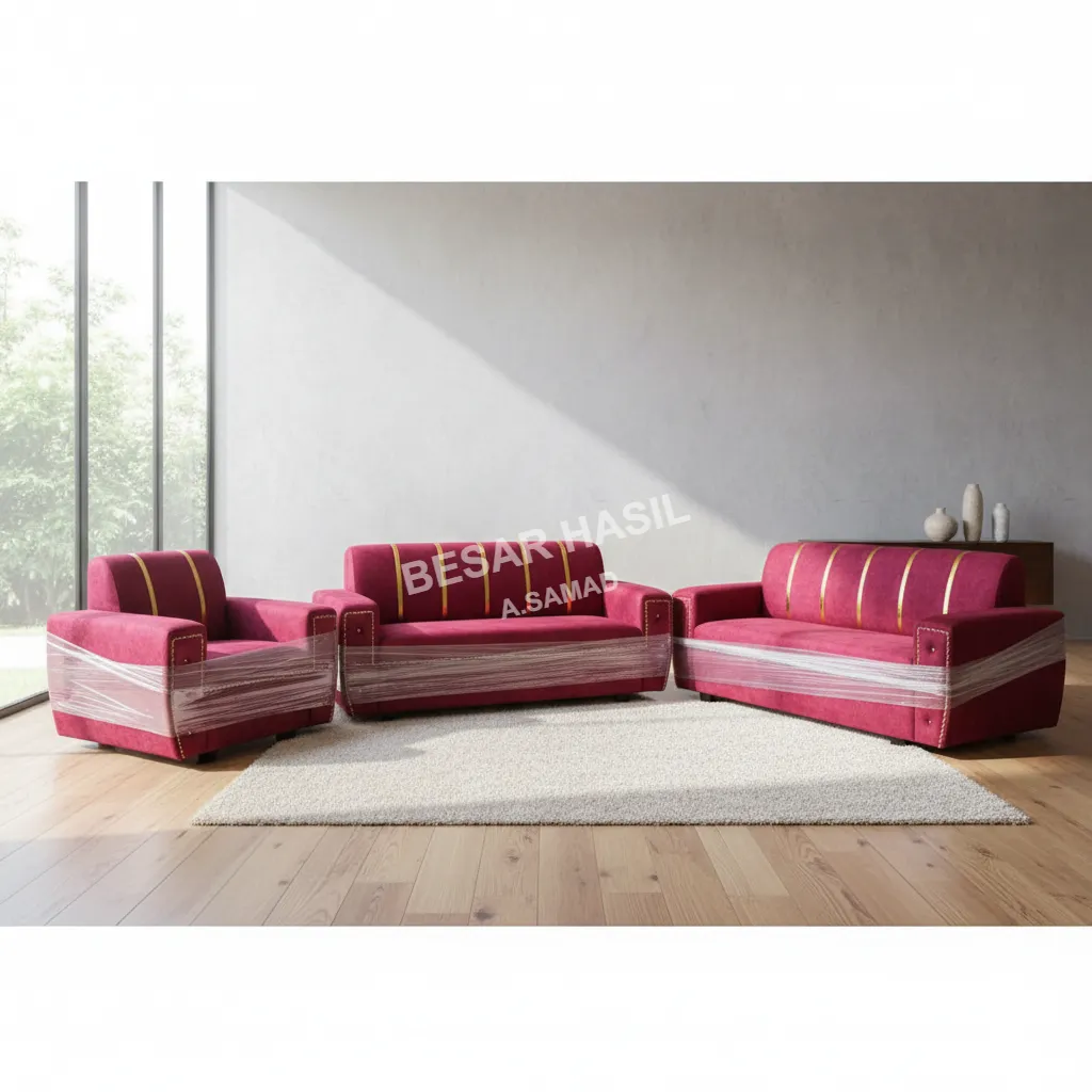 Set Sofa Velvet Magenta 3-Piece Berinspirasi Art Deco