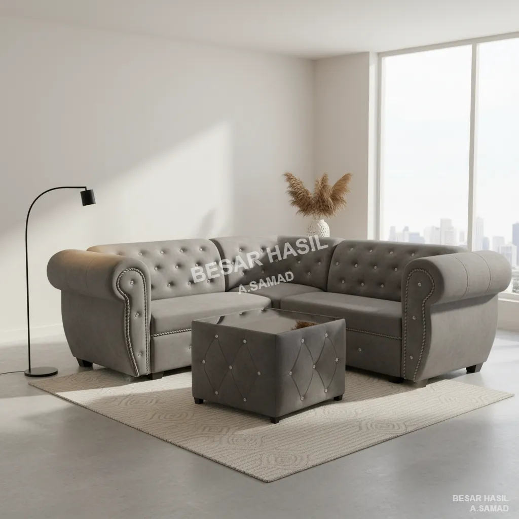 Modern Chesterfield Tufted Sectional and Coffee Table Set